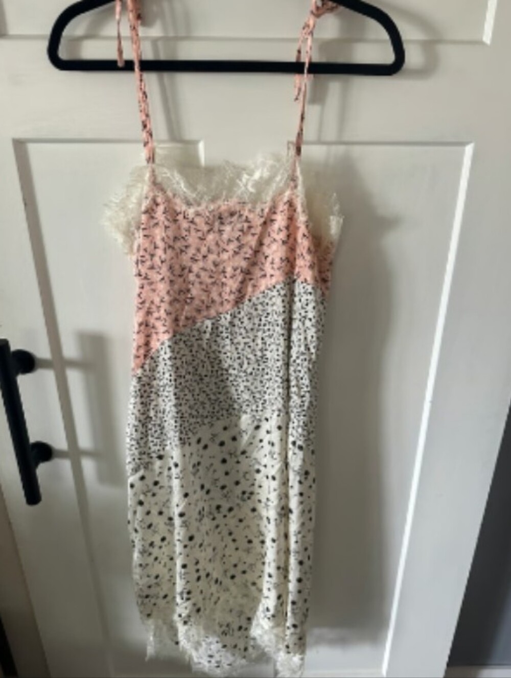 Future Collective Midi Slip Dress Pink Cream Lace Trim Patchwork - Picture 4 of 6